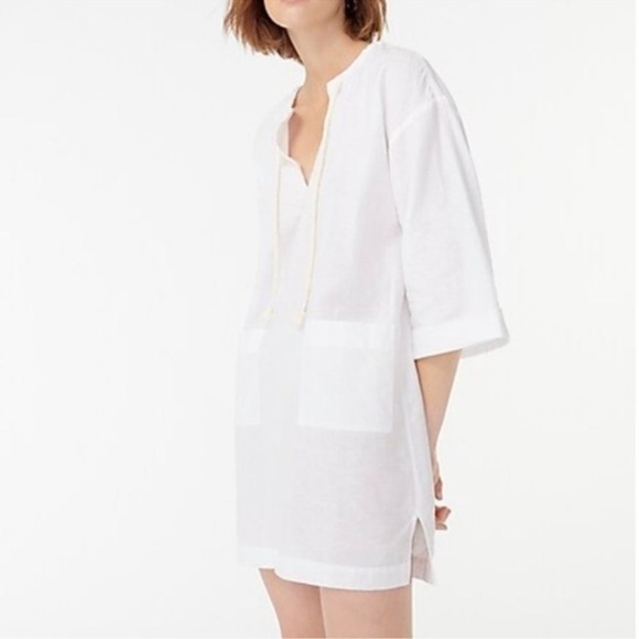 J.Crew - white Cotton-linen V-neck beach tunic (Size S) - Picture 1 of 11